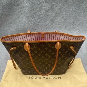 HTF Louis Vuitton Monogram Neverfull MM with rose ballerine interior!💕